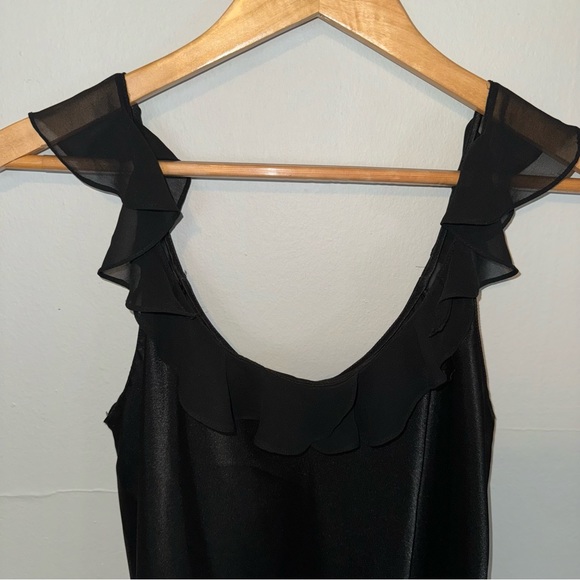 Oscar De La Renta Vintage Ruffle Chiffon Mermaid Silky Slip Midi Dress Slit Leg - Picture 3 of 8